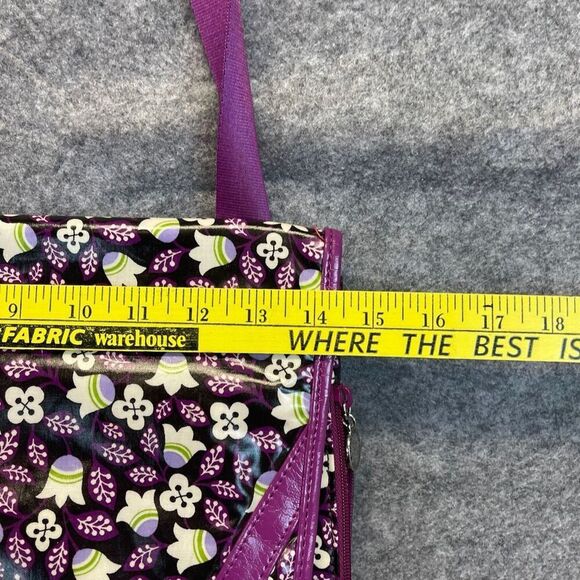 VERA BRADLEY Shoulder Purple Plum Petals Floral Frill Vinyl Messenger Bag NWOT - Picture 2 of 15
